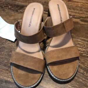 Amazon Essential Slip on PU Suede Sandals camel